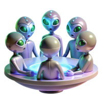 serene classic A group of alien diplomats, with iridescent scales and multifaceted eyes, gathered around a holographic table, soft ambient lighting, realistic style 4K png