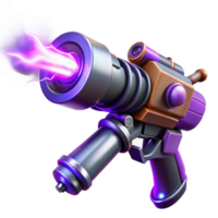beautiful creative A powerful energy weapon, crackling with purple plasma, held by a robotic hand, harsh spotlight lighting, gritty style high quality png