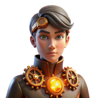 elegant creative Portrait of a person with intricate clockwork gears embedded in their skin, steampunk style, lit by warm, flickering gaslight genuine png