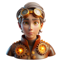 dramatic vintage Portrait of a person with intricate clockwork gears embedded in their skin, steampunk style, lit by warm, flickering gaslight authentic png