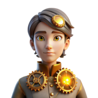 beautiful minimalist Portrait of a person with intricate clockwork gears embedded in their skin, steampunk style, lit by warm, flickering gaslight original png