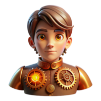 stunning classic Portrait of a person with intricate clockwork gears embedded in their skin, steampunk style, lit by warm, flickering gaslight premium png