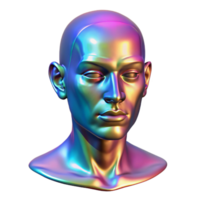 serene contemporary A holographic projection of a human face, glitching and distorting, bathed in flickering neon light, digital art style high quality png