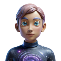 dramatic creative Portrait of a person with eyes that are swirling galaxies, lit by cosmic dust, space art style authentic png
