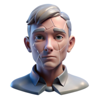 magnificent rustic Portrait of a man with a face cracked like porcelain, lit by a single, harsh light, surrealist style genuine png