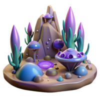 impressive abstract An alien landscape, with strange flora and glowing rock formations, otherworldly lighting, surreal style premium png