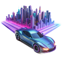 impressive minimalist A futuristic racing car, speeding through a neon-lit city track, dynamic motion blur lighting, cyberpunk style exclusive png