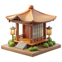 vibrant artistic Japanese tea house, traditional wooden construction, serene garden setting with soft diffused light, peaceful and minimalist style original png