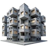 dramatic creative Brutalist concrete apartment complex, repetitive modular units, overcast grey lighting, stark and imposing, brutalist style authentic png