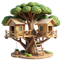 beautiful traditional Treehouse village, interconnected wooden structures built into the canopy, dappled sunlight, whimsical and adventurous detailed png