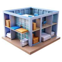 impressive contemporary Student dormitory, modular rooms, communal study areas, bright and airy design, student housing architecture detailed png