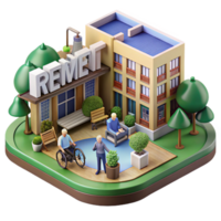 elegant rustic Retirement community, accessible design, communal gardens, comfortable and inviting atmosphere, senior living architecture exclusive png