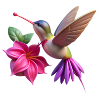 stunning traditional A tiny hummingbird hovering near a vibrant fuchsia flower, macro photography, soft diffused light original png