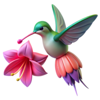 wonderful creative A tiny hummingbird hovering near a vibrant fuchsia flower, macro photography, soft diffused light detailed png