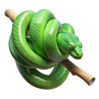 extraordinary traditional A slithering green tree python wrapped around a branch, dappled jungle light, hyperrealistic style professional png