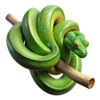 impressive abstract A slithering green tree python wrapped around a branch, dappled jungle light, hyperrealistic style high quality png