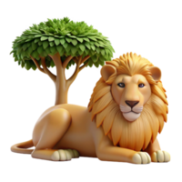 impressive classic A regal lion resting in the shade of a tree, warm savannah lighting, realistic style authentic png