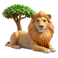 magnificent abstract A regal lion resting in the shade of a tree, warm savannah lighting, realistic style premium png
