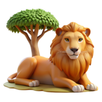 stunning traditional A regal lion resting in the shade of a tree, warm savannah lighting, realistic style authentic png