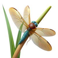 extraordinary traditional A close-up of a dragonfly perched on a reed, macro photography, natural light detailed png