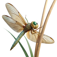 wonderful artistic A close-up of a dragonfly perched on a reed, macro photography, natural light exclusive png