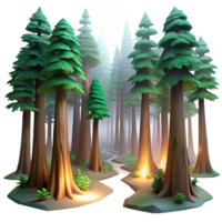 beautiful modern A redwood forest with towering trees, ethereal lighting, fantasy art style authentic png