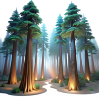 extraordinary creative A redwood forest with towering trees, ethereal lighting, fantasy art style detailed png