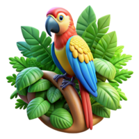 wonderful contemporary A colorful macaw perched on a branch, vibrant rainforest backdrop, hyperrealistic style original png