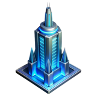 serene artistic A futuristic, bioluminescent skyscraper pulsating with soft blue light, cyberpunk style, detailed metallic textures high quality png