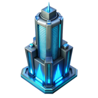 vibrant classic A futuristic, bioluminescent skyscraper pulsating with soft blue light, cyberpunk style, detailed metallic textures premium png
