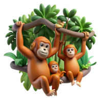 extraordinary minimalist elegant vintage A Family of Orangutans Swinging Through high resolution high quality png