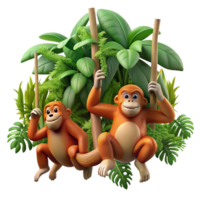stunning contemporary magnificent minimalist A Family of Orangutans Swinging Through detailed premium png