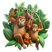 extraordinary minimalist stunning vintage A Family of Orangutans Swinging Through high quality exclusive png