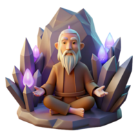serene abstract dramatic modern A Wise Old Hermit Meditating in a Mountain high quality premium png