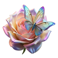 dramatic abstract A delicate butterfly with iridescent wings resting on a blooming rose, bathed in the soft, diffused light of a spring morning, in a vibrant, art nouveau style exclusive png