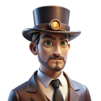 serene rustic Portrait of a man with a stern expression, wearing a monocle and a top hat, lit by a dramatic spotlight, in a steampunk style genuine png