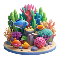 elegant artistic A vibrant coral reef teeming with colorful fish and marine life, illuminated by the bright, underwater sunlight, in a detailed, photorealistic style premium png