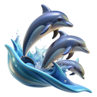 elegant rustic A group of playful dolphins leaping out of the ocean waves, illuminated by bright, midday sunlight, in a dynamic, photorealistic style original png