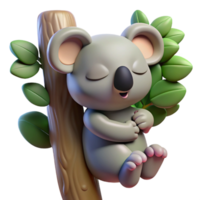 vibrant rustic A sleepy koala clinging to a eucalyptus tree, bathed in the soft, diffused light of a summer afternoon, in a cuddly, cartoonish style detailed png