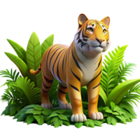 beautiful modern A powerful tiger emerging from the dense jungle foliage, illuminated by dappled sunlight, rendered in a majestic, realistic style high resolution png