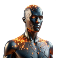 vibrant creative A fragmented, deconstructed human form, composed of glowing particles, illuminated by a dramatic, chiaroscuro lighting, in a surrealist style professional png
