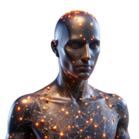 extraordinary creative A fragmented, deconstructed human form, composed of glowing particles, illuminated by a dramatic, chiaroscuro lighting, in a surrealist style 4K png