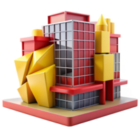 magnificent classic Deconstructivist office building, fragmented forms, vibrant red and yellow color scheme, midday lighting, digital art style exclusive png