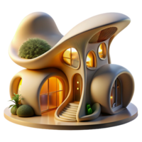 serene minimalist Organic architecture house, flowing curves, integrated with nature, golden hour lighting, fantasy art style authentic png