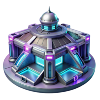 magnificent modern Futuristic space station, sleek metallic design, neon lights, deep space lighting, cyberpunk style authentic png