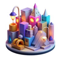 magnificent artistic A chaotic, abstract representation of urban life, using fragmented shapes and bold colors, lit by neon signs and streetlights, in a pop art style 4K png