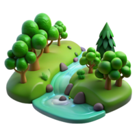 extraordinary rustic A babbling brook flowing through a lush green forest, realistic style, dappled sunlight high resolution png