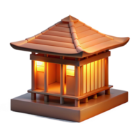magnificent rustic A minimalist Japanese tea house made of bamboo and rice paper, bathed in the warm glow of sunset, rendered in a clean, art style authentic png