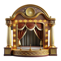 elegant minimalist An intricate Art Deco theatre with ornate gold detailing and velvet curtains, illuminated by the soft glow of stage lights, rendered in a vintage, glamorous style original png
