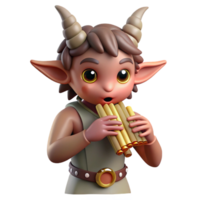 magnificent traditional A mischievous satyr playing a pan flute in a sun-drenched forest glade, rendered in a whimsical, storybook style high resolution png